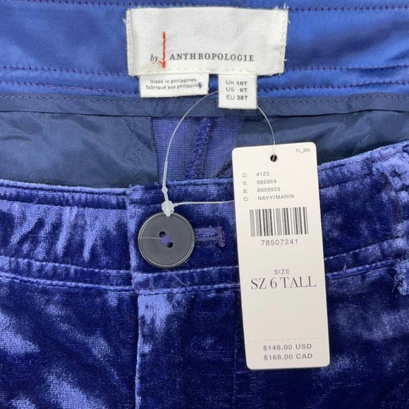 Anthropologie Wide Leg Velvet Trousers Pants Size 6 Tall Blue - Picture 5 of 9